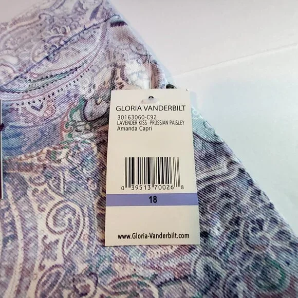 Gloria Vanderbilt Amanda Capri Jeans Lavender Kiss Prussian Paisley Print Size18 - Picture 3 of 16